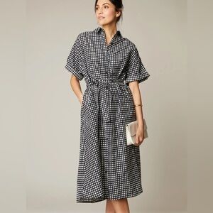 Tucker Pink and Purple Gingham button down tie waist Midi Dress- XS